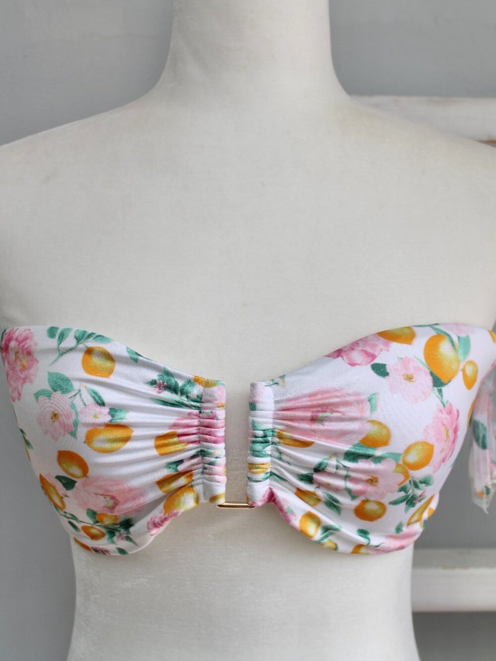 Victoria's Secret Essential White Pink Lemon Floral Bandeau Bikini Top sz XL NWT